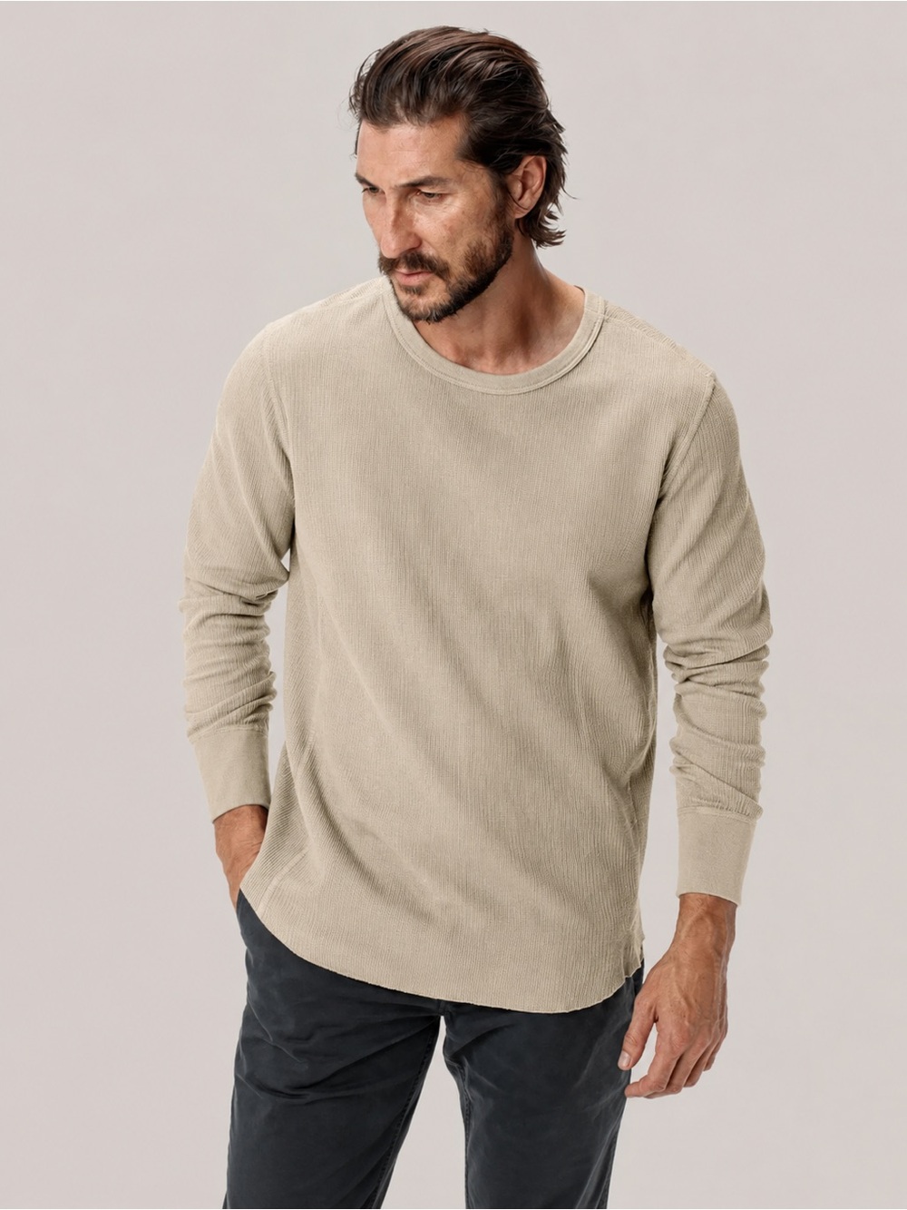 Buck Mason Vintage Thermal Surplus Tee Men’s Medium Natural Waffle Knit